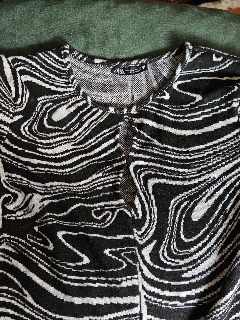 ZARA Knit Cropped Illusion Top - Black and White - Medium